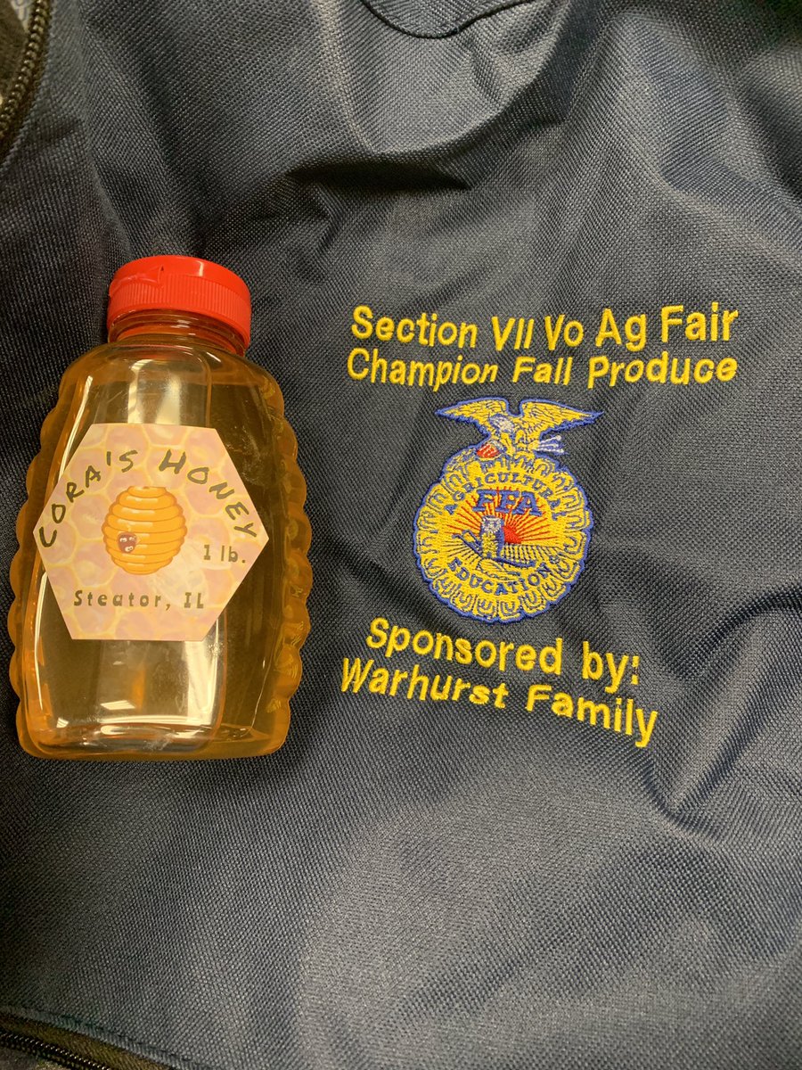 StreatFFA's tweet photo. Congrats to FFA Member, Cora Walker on receiving champion fall produce tonight at the Section 7 FFA Fair! Cora raises honeybees as apart of her career project! #SHSuccess #FFA #streator #win #champion #honeybees https://t.co/wWj9AMqSof