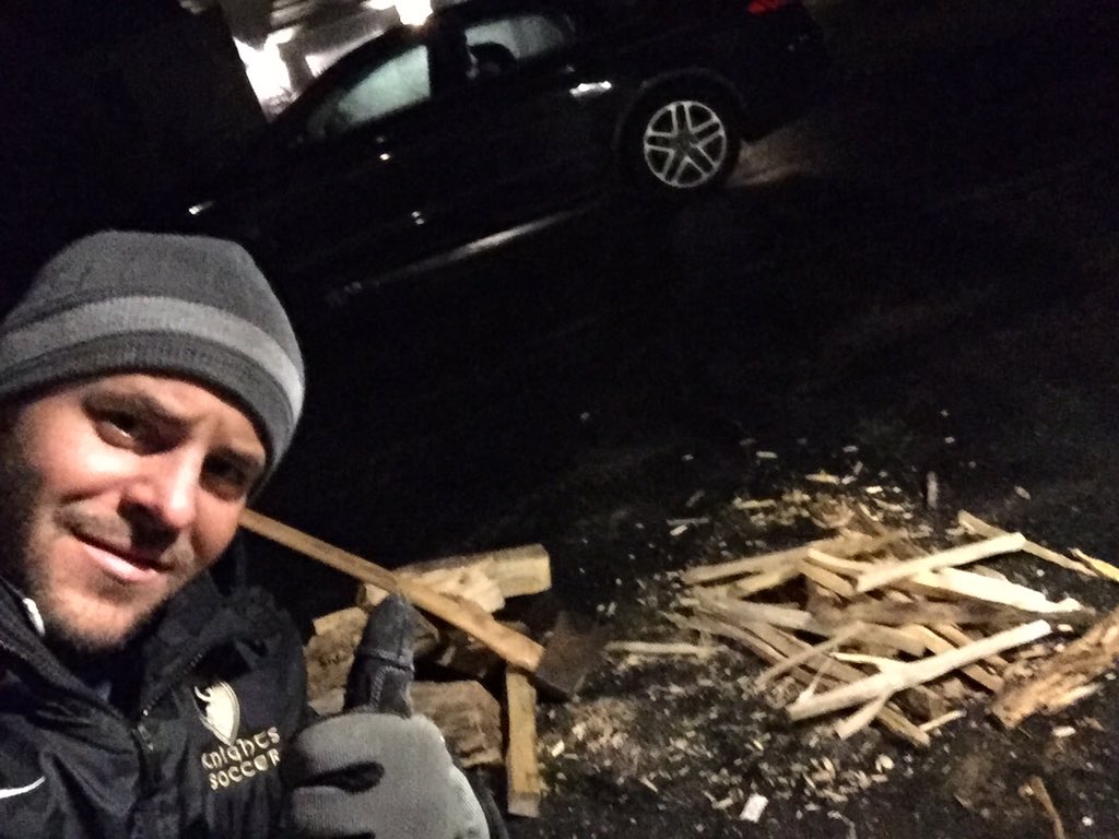 D127GetsReal's tweet photo. RT @GNKnightsSoccer: RT @GNHSAdventureEd: Nothing better than chopping wood in the dark and in the sleet & rain! Who’s ready to build some 🔥 tomorrow?! The winter elements should make our survivor challenge even more exciting! #D127GetsReal #KnightPr… https://t.co/gXQNDSIQuO