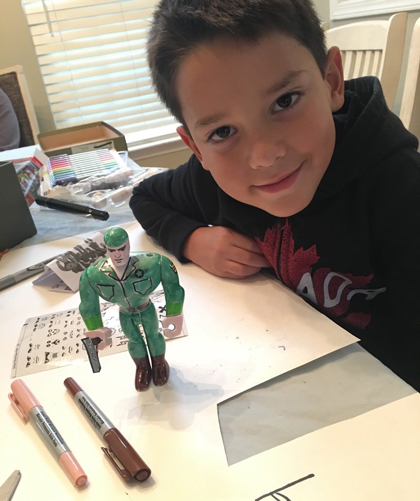 U_Make_It's tweet photo. Some more pics from my work with the R&amp;D department. These guys went to town. Loved watching them go to work! Who will you make? #umakeitcc #DIY #actionfigure #create #kids #craft #craftsforkids #kidsart https://t.co/ZmvKsDMMsm