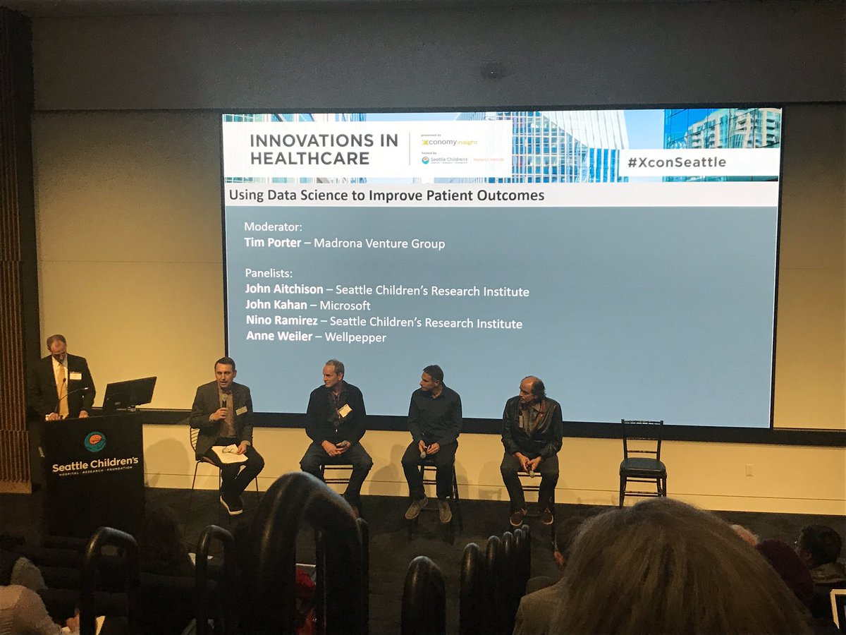 RegenceHPC's tweet photo. At #XconSeattle discussing the use of data science to improve patient outcomes. 

With improvement of #technology over time, the cost of predicting certain diseases continues to decrease while prevention has increased. #innovation #buildingcure https://t.co/qNlYxqjzxq