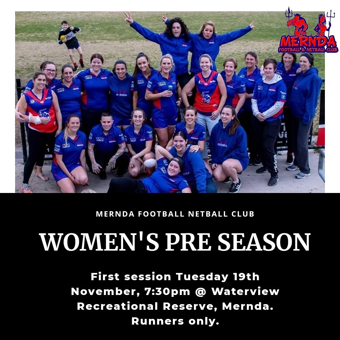 MerndaFC's tweet photo. PRE-SEASON TRAINING: PRE-SEASON IS ALMOST HERE!

Women's training will be starting on the 19th of November! Details on the graphic! https://t.co/SBcczXzTxi