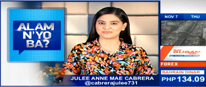 dzbb's tweet photo. At 'yan ang mga balita at impormasyon na dapat ninyong malaman ngayong araw kasama si @cabrerajulee731 sa #AlamN'yoBa?
Pakinggan si @cabrerajulee731 tuwing Sabado at Linggo sa programang Super Balita sa Tanghali mula 12:00NN - 1:00PM. https://t.co/Yp5HX49jgu