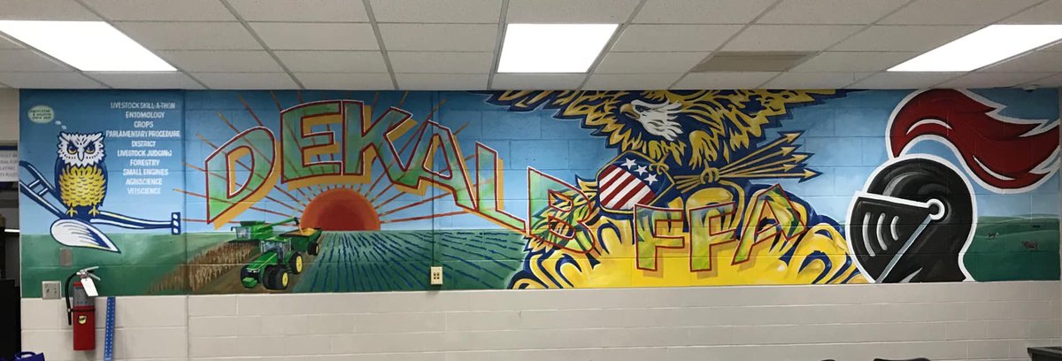 DeKalbHS's tweet photo. A huge shout out and thank you to Amy Buchs and Dave Schlemmer for this amazing piece of art that is now on the wall of the DHS AG room. #WeAreDeKalb https://t.co/UIu7FKQNSb