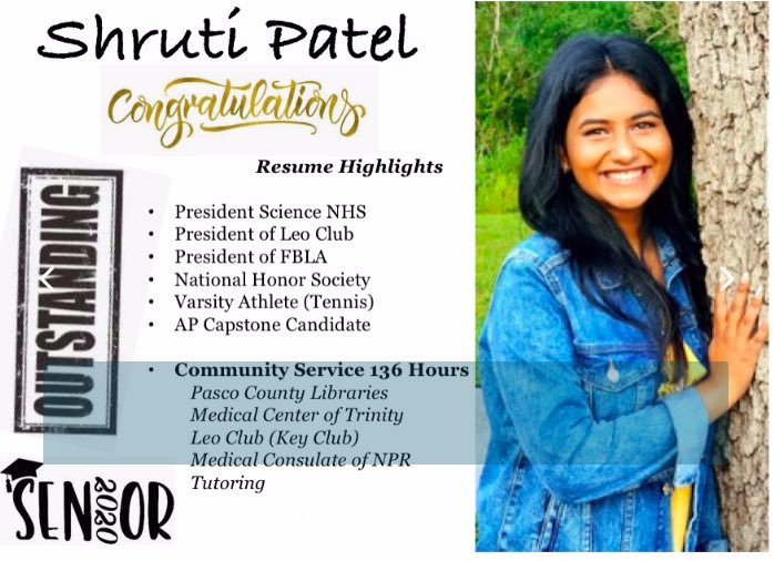 JWMHS's tweet photo. Congratulations to Shruti Patel, the #Mustang2020 #OutstandingSenior for @JWMHS! We are so proud of her accomplishments! She is truly an example of excellence! https://t.co/yTqOonwRzF
