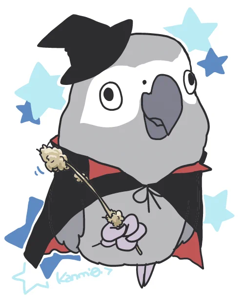 齧りつくした粟穂を持つ福が魔法使いのステッキを振りかざしているように見えて可愛い件 