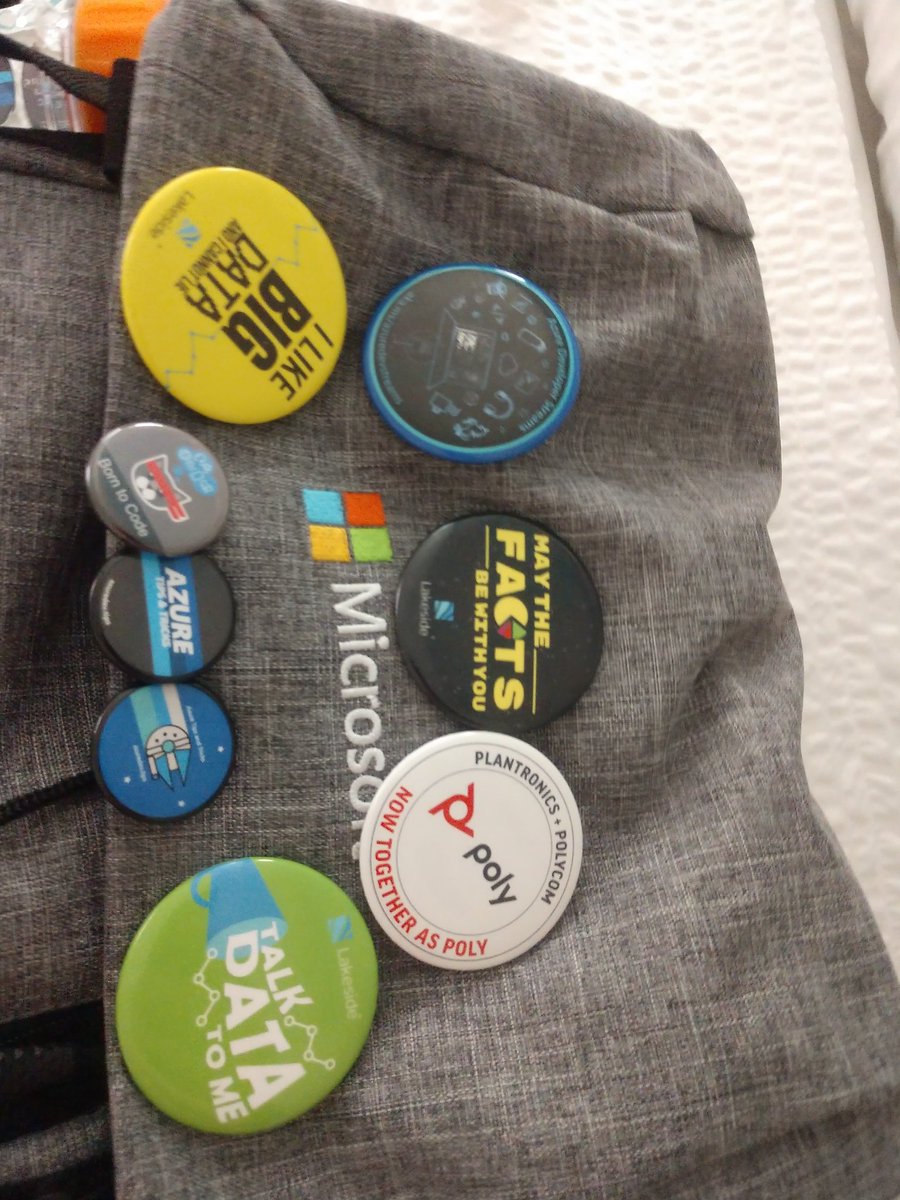 RachelProfitt's tweet photo. Sticker situation update day three. I have more that 127 stickers. I also cleaned up the pins, moved the buttons to my backpack and won a plush unicorn from a claw game! #stickerholic #stickerproblems #MSIgnite https://t.co/YBdapR15bY