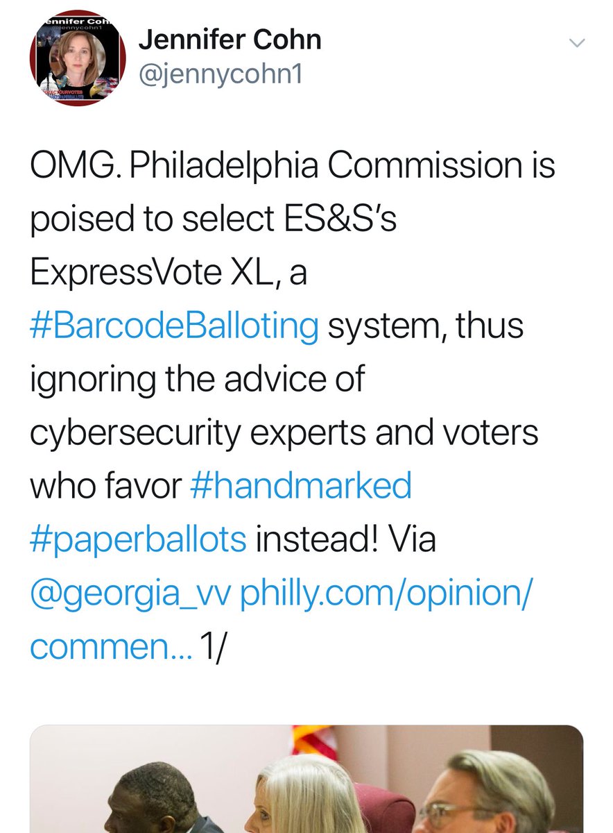 ThomasPain2018's tweet photo. @senorhettler Also check out @jennycohn1 who constantly talks about the importance of hand marked, hand counted paper ballots, she warned people about the #BarcodeBalloting system PA was using. https://t.co/KXn5sQRL9P