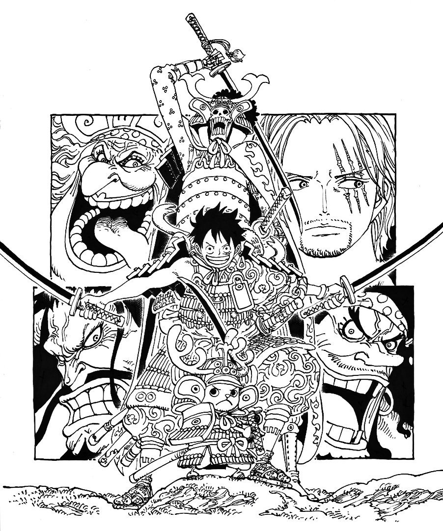 まな Na Twitteru One Piece 95巻の表紙 線画 が本日公開 海賊王ロジャーやシャンクスたち四皇に関わる長年の謎が明かされた歴史的な回 957話も収録されている第95巻は12月28日 土 発売予定 Onepiece