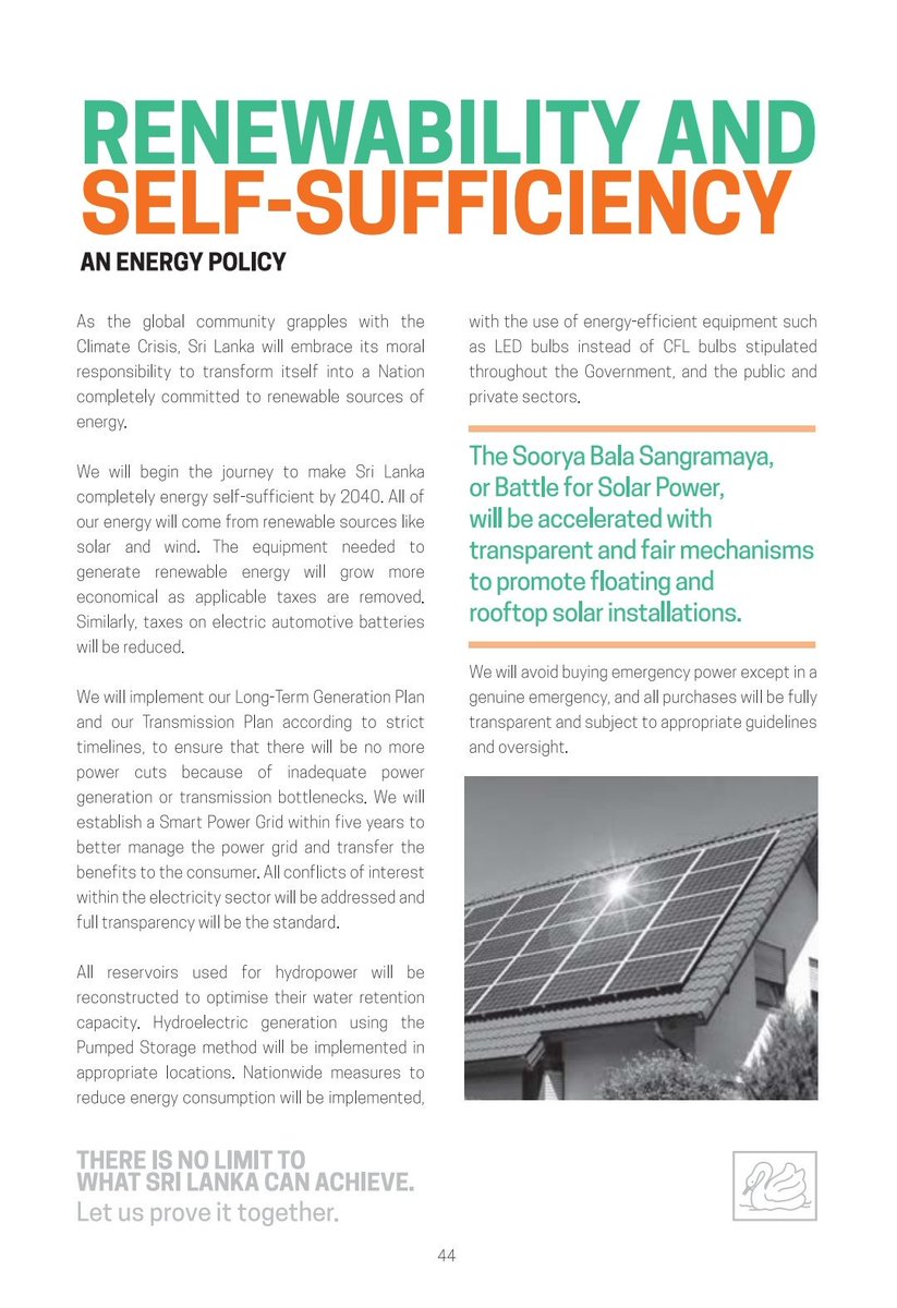 sajithpremadasa's tweet photo. Here are my policies to make Sri Lanka energy self-sufficient with 100% renewable energy by 2040. #ForwardTogether #StrongNation #CompetitiveEconomy #FairSociety https://t.co/KcFpKTUbxK