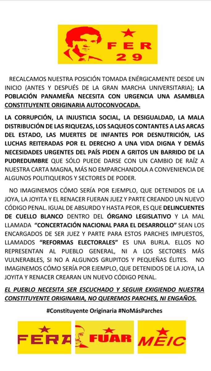AzueroFera's tweet photo. Comunicado a la nación #ConstituyenteOriginaria #NoMásParches #NoConstituyenteParalela #Frenadeso #FER29 https://t.co/AaOY7AcaTt