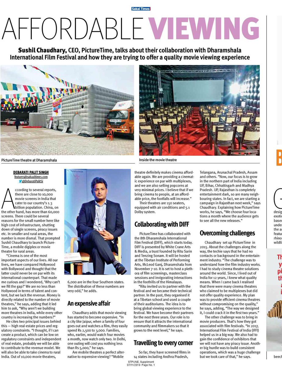 PictureTime4's tweet photo. Dharamshala International Film Festival begins today ! @sushilsays, CEO, @PictureTime4 throws light on its association with #DIFF and PictureTime’s vision on the whole.

Thank you @sakaltimes @DebaratiPalitSi for sharing our vision.
#picturetime #sabkahaq #DIFF https://t.co/c4r98JtF7P