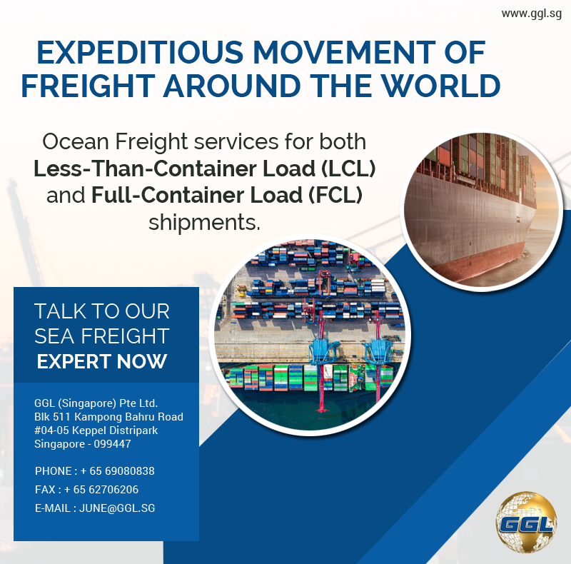 Expeditious movement of freight around the world.
Ocean Freight services for both Less-Than-Container Load (#LCL) and Full-Container Load (#FCL) shipments.
Talk to our Sea Freight expert now
☎️ Phone : + 65 69080838
📠Fax : + 65 62706206
Web: ggl.sg