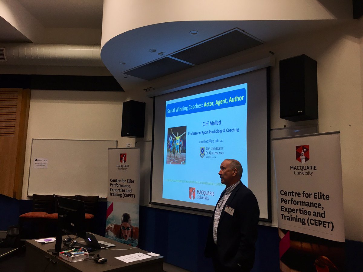 Day 1 of the Annual Conference of the Centre for Elite Performance, Expertise and Training. #cepet2019
Opened by Cliff Mallett with his insightful research on expertise in coaching.