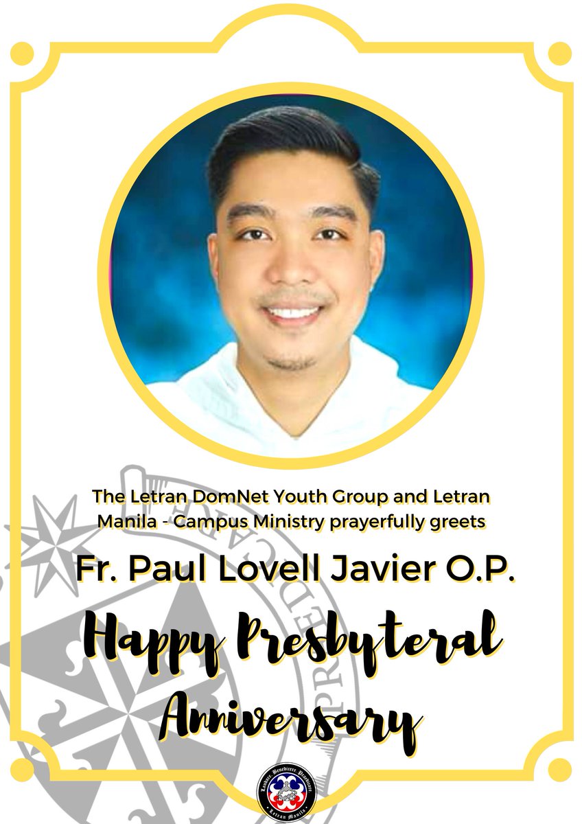 theletrandomnet's tweet photo. The Letran DomNet Youth Group greets Fr. John Stephen Besa and Fr Paul Lovell Javier a blessed and prayerful Presbyteral Anniversary.
May you strive to serve according to the examples of Jesus the high Priest.
Ad Multos Annos!
Arriba to you Fr J.S. and Fr. Lovell!
#LDYG https://t.co/MeVp3637Ja