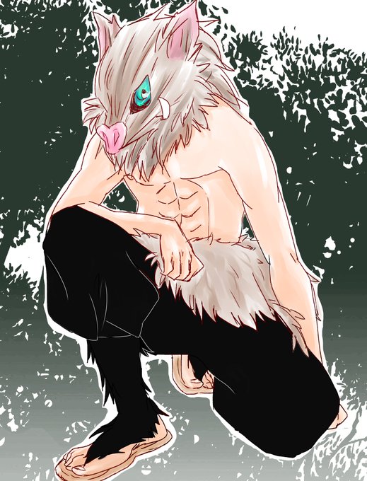 星子さんがTwitterに投稿した嘴平伊之助(鬼滅の刃)のイラスト。