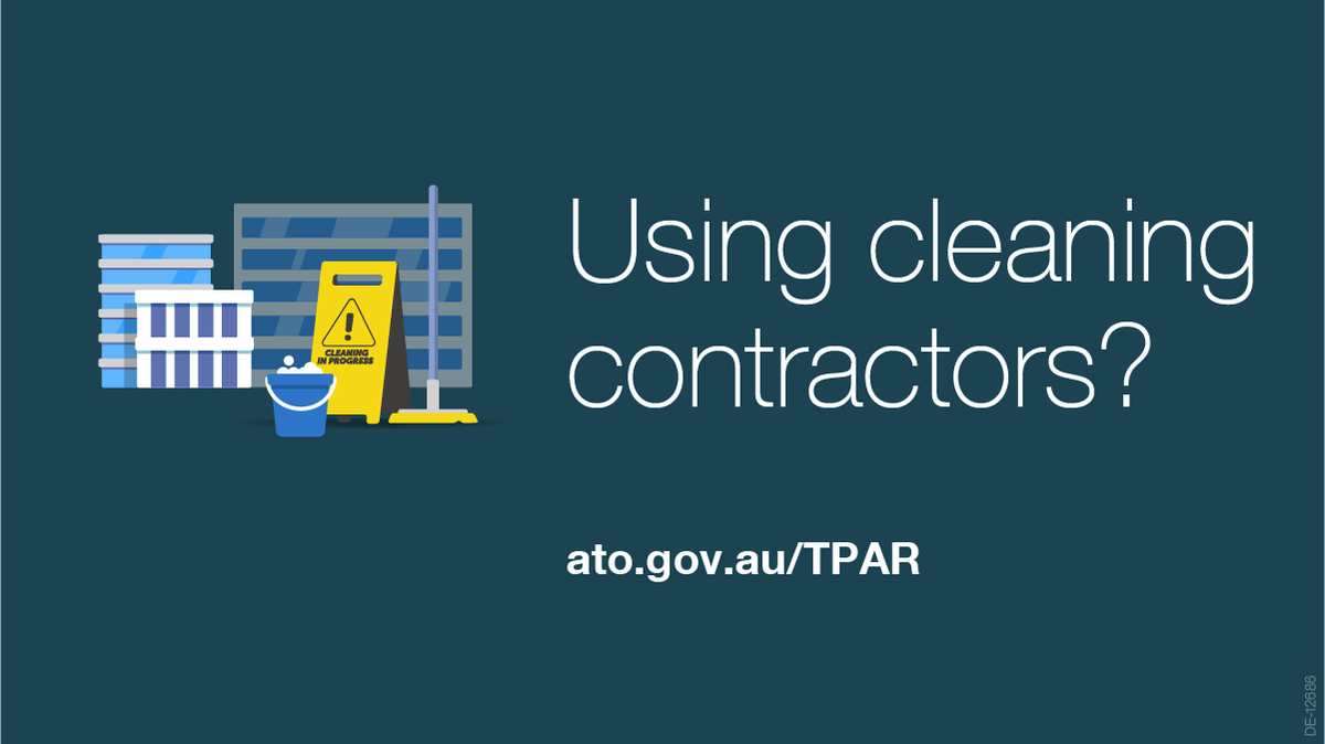 ato_gov_au's tweet photo. Tax professionals: If your #AusBiz clients in building maintenance or property management pay contractors to provide cleaning services, they may need to complete the Taxable payments annual report! Info @ https://t.co/meUDId2oGw #TPAR https://t.co/ceF96MMFR3