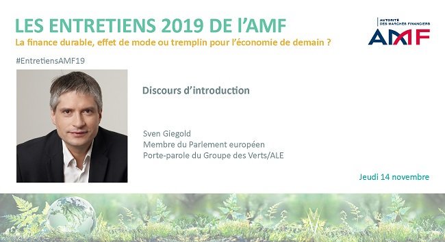 [Save the date] 🗣️ Sven Giegold, membre du Parlement européen et porte-parole du groupe <a href="/GreensEFA/">Greens/EFA in the EU Parliament 🌍</a>, fera l’ouverture des Entretiens de l’AMF le 14/11. Infos et inscriptions ➡️ bit.ly/2Njv8Jv
#EntretiensAMF19 #FinanceDurable 🍃