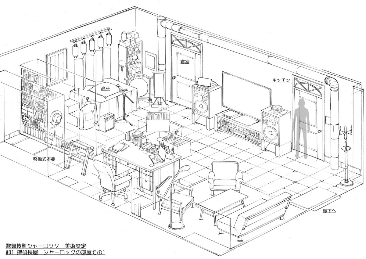 歌舞伎町シャーロック・美術設定(探偵長屋、シャーロックの部屋) 