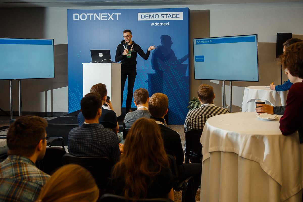 DotNextConf's tweet image. #dotnext Сергей Васильев из #pvsstudio рассказал о наиболее частых вопросах касаемо анализатора PVS-Studio, возникающих на конференциях: как попробовать, начать использовать, как встроить в CI и т.п.