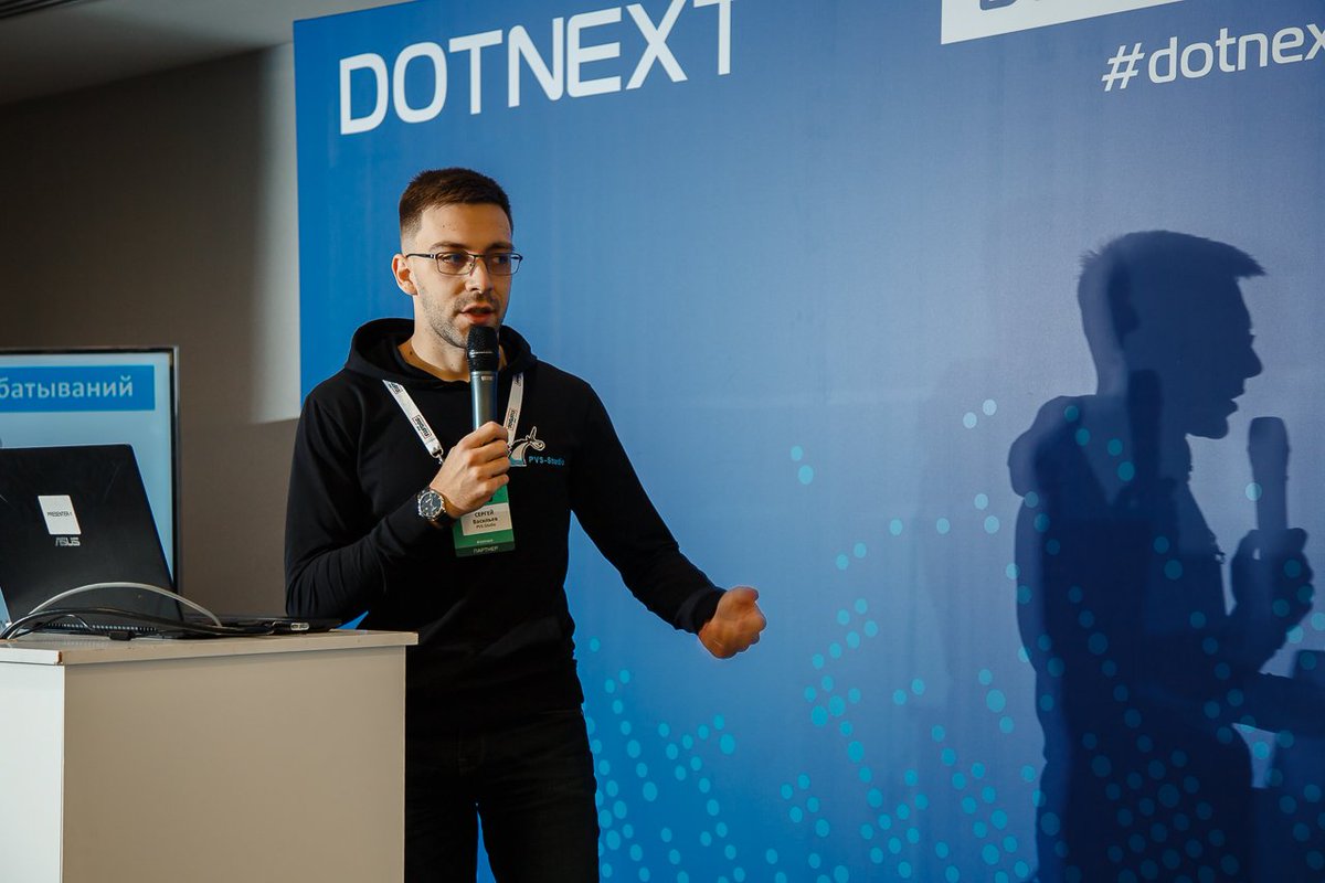 DotNextConf's tweet image. #dotnext Сергей Васильев из #pvsstudio рассказал о наиболее частых вопросах касаемо анализатора PVS-Studio, возникающих на конференциях: как попробовать, начать использовать, как встроить в CI и т.п.