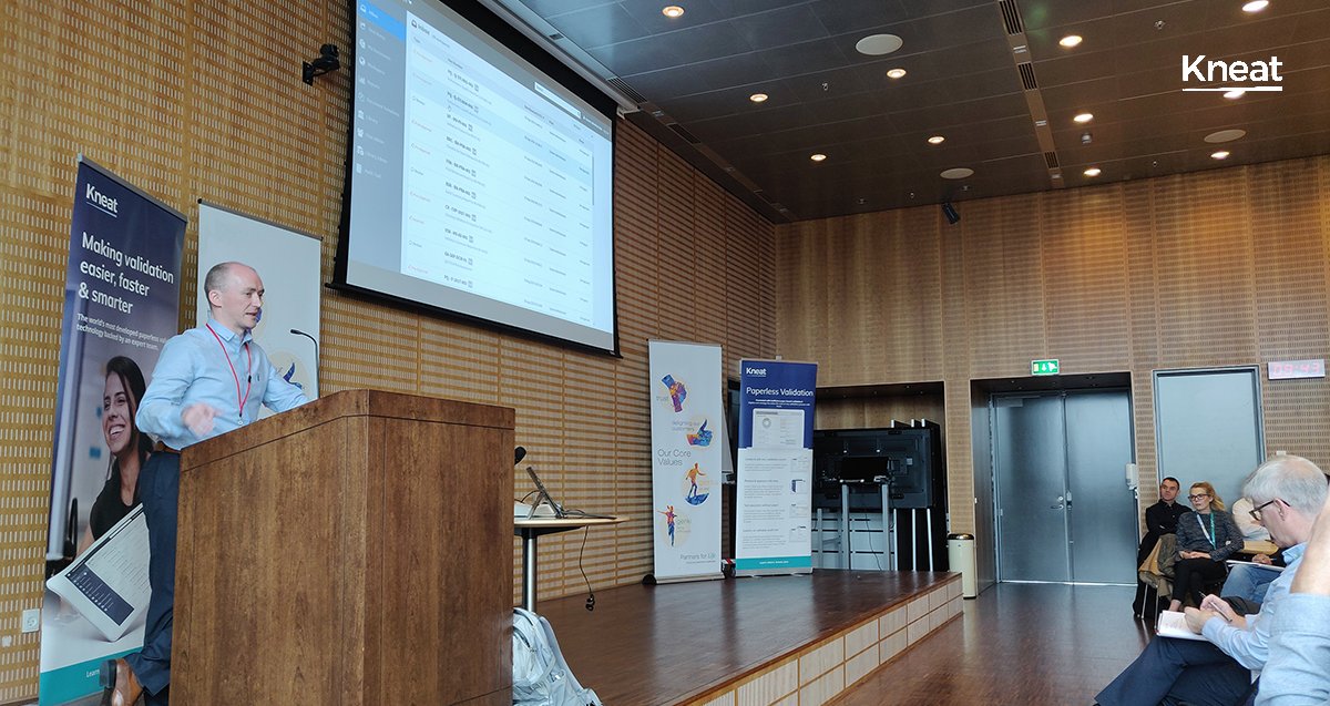 KneatSoftware's tweet image. Lead Process Engineer, and Validation SME Jerry sharing his #paperlessvalidation knowledge with our European customers.