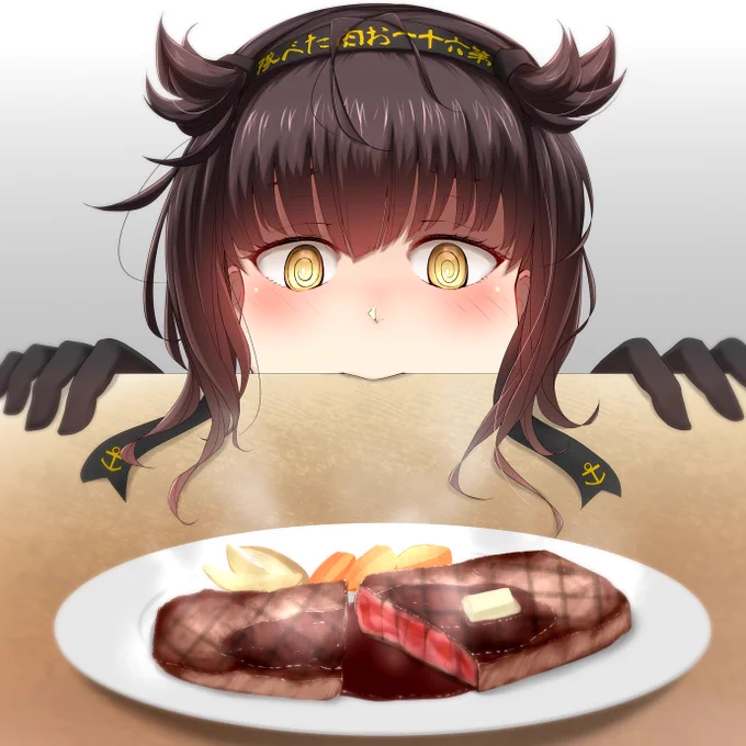 ('ω 初くん、いっぱいお食べ

#艦これ #初月 