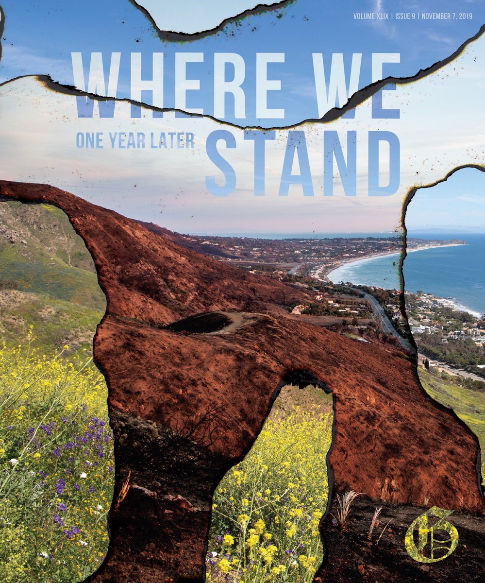 PeppGraphic's tweet image. Our special edition issue commemorates the one-year anniversary of the #BorderlineShooting and #WoolseyFire, featuring stories of rebuilding and recovery after the events that took place last fall. On stands tomorrow. #WhereWeStand