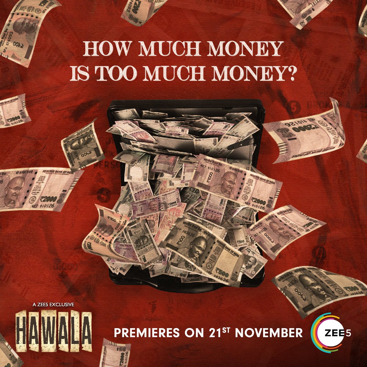 What will you do if you find a bag full of money ? 
To know more stay tuned for #HAWALA premieres 21st November only on #ZEE5
#HAWALAonZEE5 #AZEE5Orginal

@kowshikbheemidi @revanthlevaka #AnandSudeep #GourishYeleti #TarunRohith #Anoosha #JayasreeKshtriya @TamadaMedia