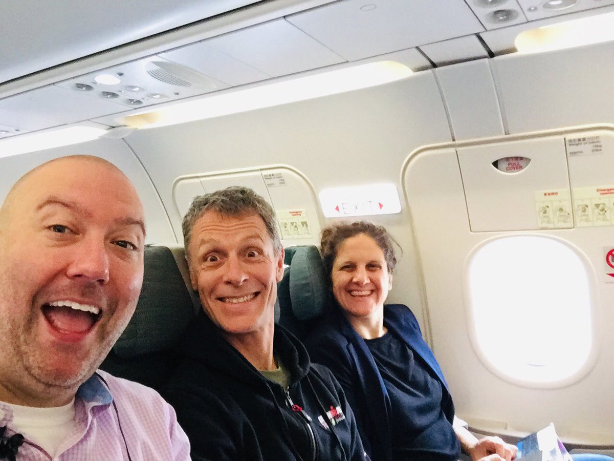 @lauriemclellan1 and I catching a ride to @GrcFair Dubai through HK with our MS football stars from @NISChina... and these two legends as my seat mates. Let’s go! #lionpride