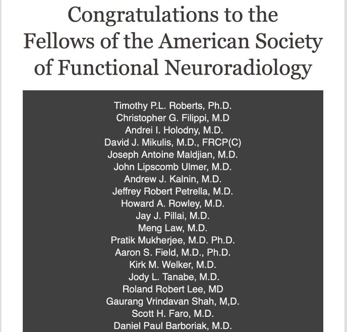 Humbling and honored be a part of this group. The FASFNR is an honor conferred on individuals who have been members of the ASFNR for at least 10 consecutive years and are recognized for their significant contribution to the society and our field of advanced neuroimaging.#ASFNR19