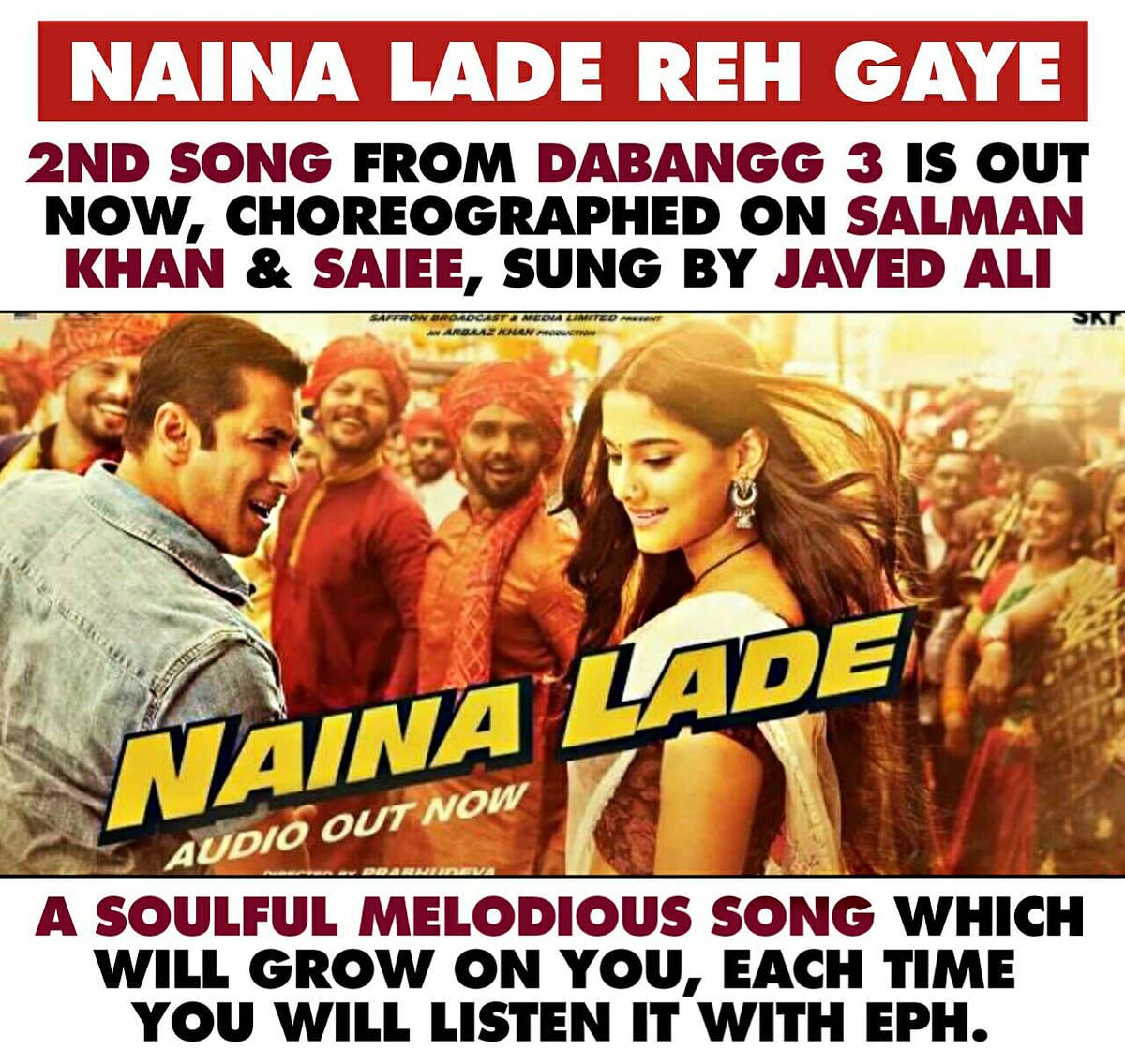 #NaineLade Song From #Dabangg3 Is Out Now On @TSeries - Youtube! 

A Soulful Track Sung By #JavedAli and Penned By #DanishSabri and Choreographed On #SalmanKhan and #SaieeManjrekar, On Repeat Mode 🎧 

🔗Link : youtu.be/aXmypJSCWdo