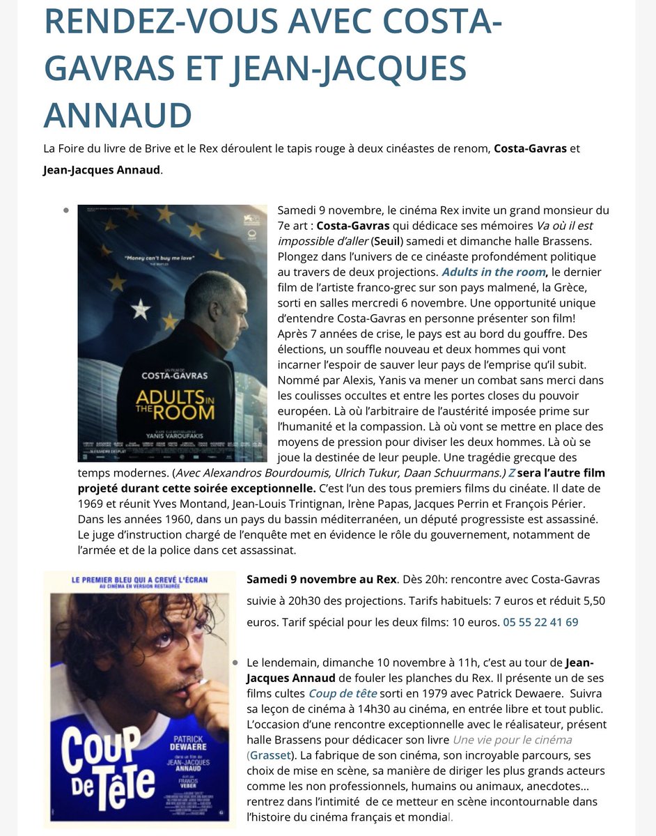 Rendez-vous et leçon de cinéma ce #weekend à <a href="/FoirelivreBrive/">Foire du livre de Brive</a> #cinéma #autobiographie <a href="/EditionsGrasset/">Grasset et Fasquelle</a>