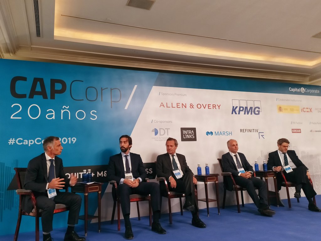 ifaes's tweet photo. Ahora mismo en #CapCorp2019 el primer panel de debate de la jornada: la mesa redonda Views on Private Equity.

@KPMG_ES 
#Cinven
#PortobelloCapital
@abaccapital 
@AllenOvery https://t.co/0cPn1sUWPY