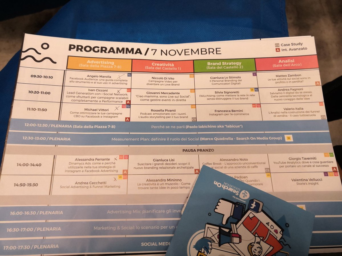 Il programma di oggi al <a href="/TheSMStrategies/">TheSMStrategies</a>.
In pratica non mi muoverò dalla sala Advertising 😂

#IUSVESocialTeam #SMStrategies
