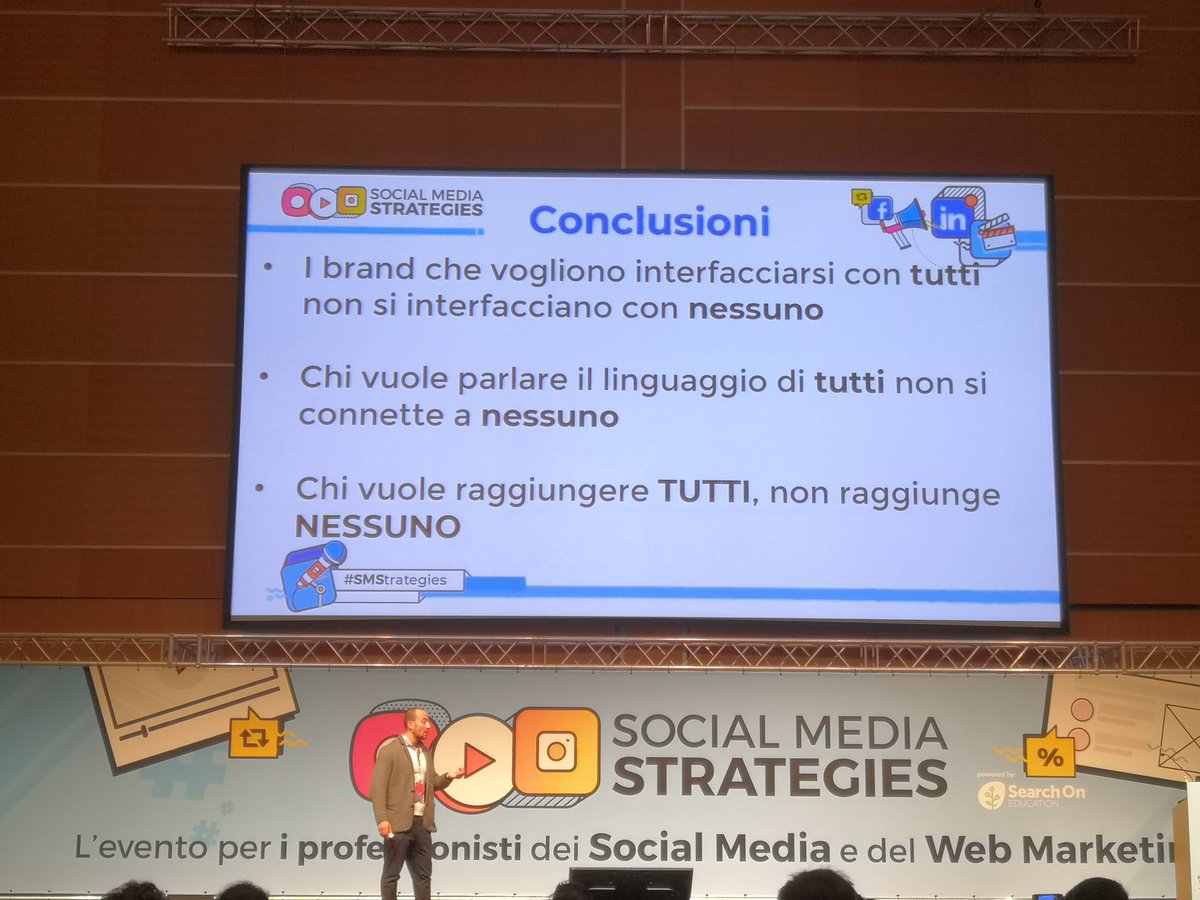 Questa la conclusione di <a href="/AngeloMarolla/">Angelo Marolla</a> al <a href="/TheSMStrategies/">TheSMStrategies</a>.
Quando comunichiamo dobbiamo scegliere il nostro pubblico.

#IUSVESocialTeam #SMStrategies