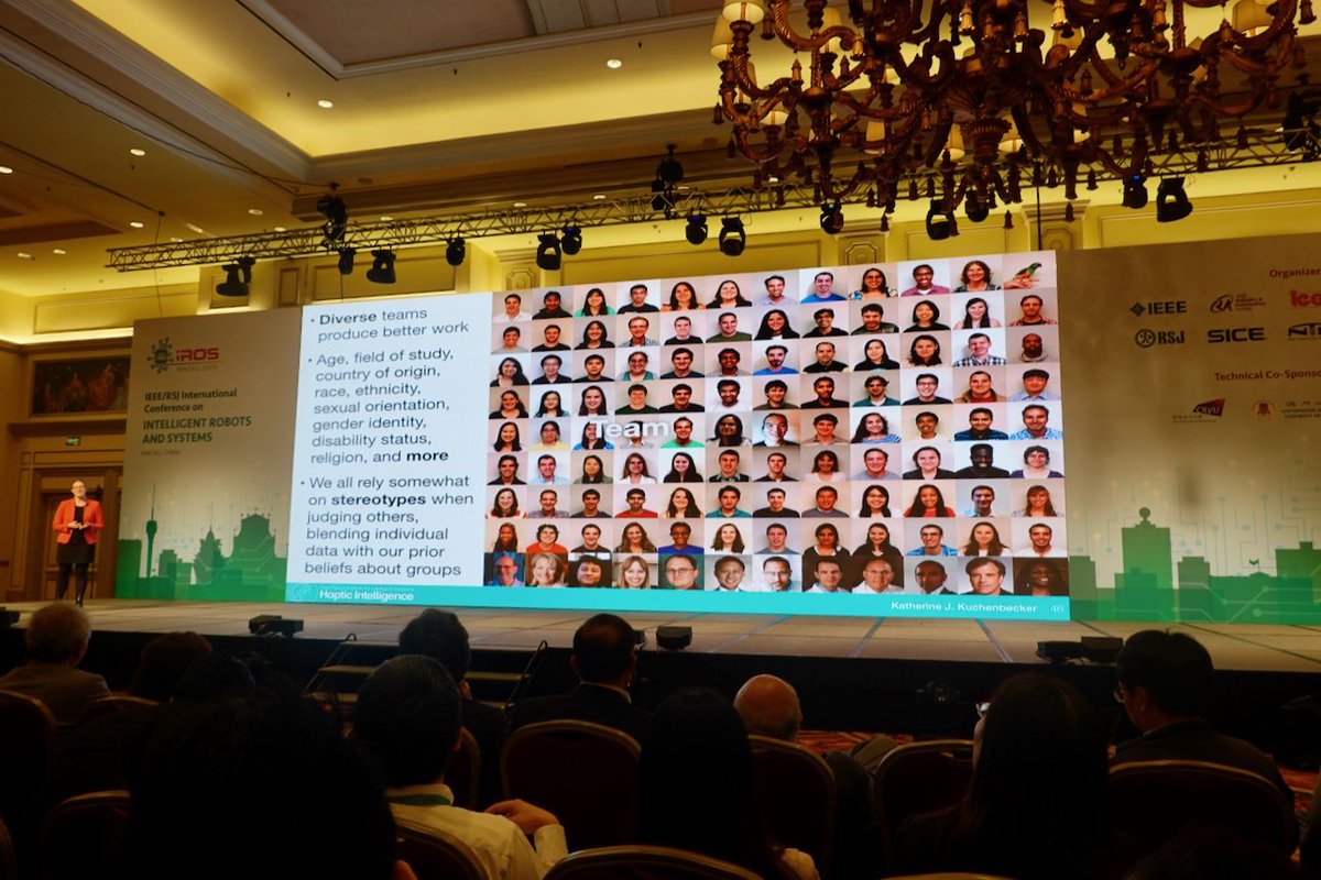 MPI_IS's tweet photo. Katherine J. Kuchenbecker, Director of the #HapticIntelligence Department at our MPI, delivered a plenary talk @IROS2019MACAU today. IROS stands for IEEE/RSJ International Conference on Intelligent #Robots and Systems. Find out more about her talk here: https://t.co/E2SyHpx2Z8 https://t.co/Jy3evywmDO