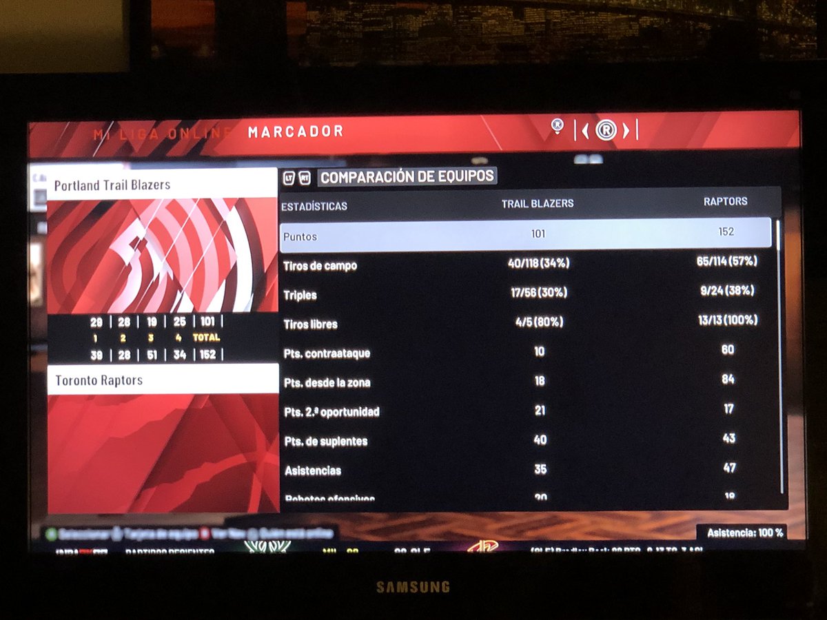 GMPortlandCPN's tweet photo. Dura derrota en toronto que hace a la franquicia meditarse cambio!!! Eñ frio Toronto nos heló las ideas a todos menos a un Curry que estuvo poderoso @LigaPhoenix2k #NBA2K20 #ligaphoenix #jailblazers https://t.co/D6YMTMuj8K