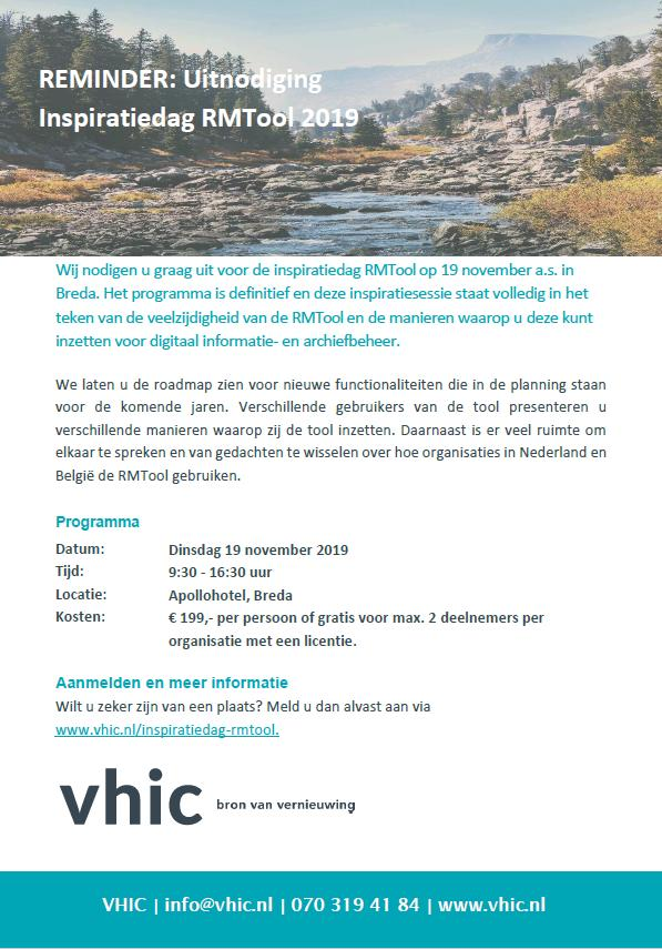 Op 19 november a.s. wordt onze jaarlijkse RMTool inspiratiedag gehouden in Breda. Het programma is nu definitief en het goede nieuws is: u kunt zich nog aanmelden. lnkd.in/dh9k96Y.