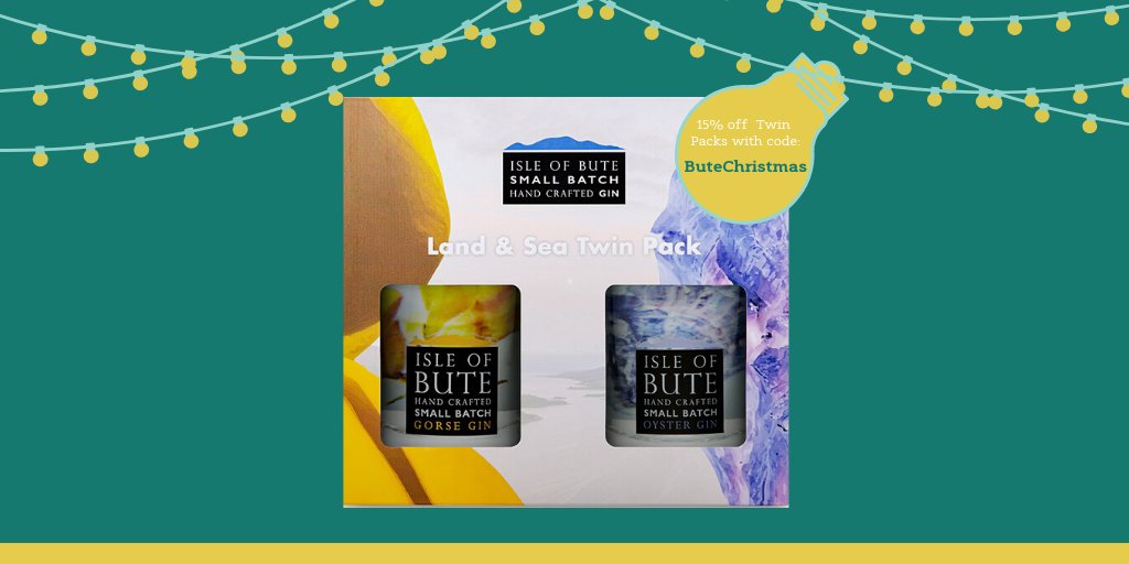 Use discount code ButeChristmas to receive 15% of Land &amp; Sea Twin packs.  Pack includes x1 20CL Gorse Gin &amp; x1 20CL Oyster Gin. #isleofbutegin #isleofbute #scottishgin #craftgin #ginpack #kriskingle #islegin