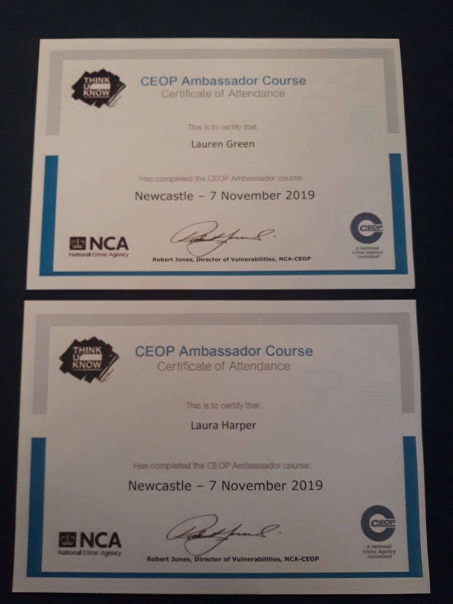 2 of the team attending CEOP Ambassador Course today in Newcastle, developing skills in safeguarding young people online. #ceop @CEOPUK
