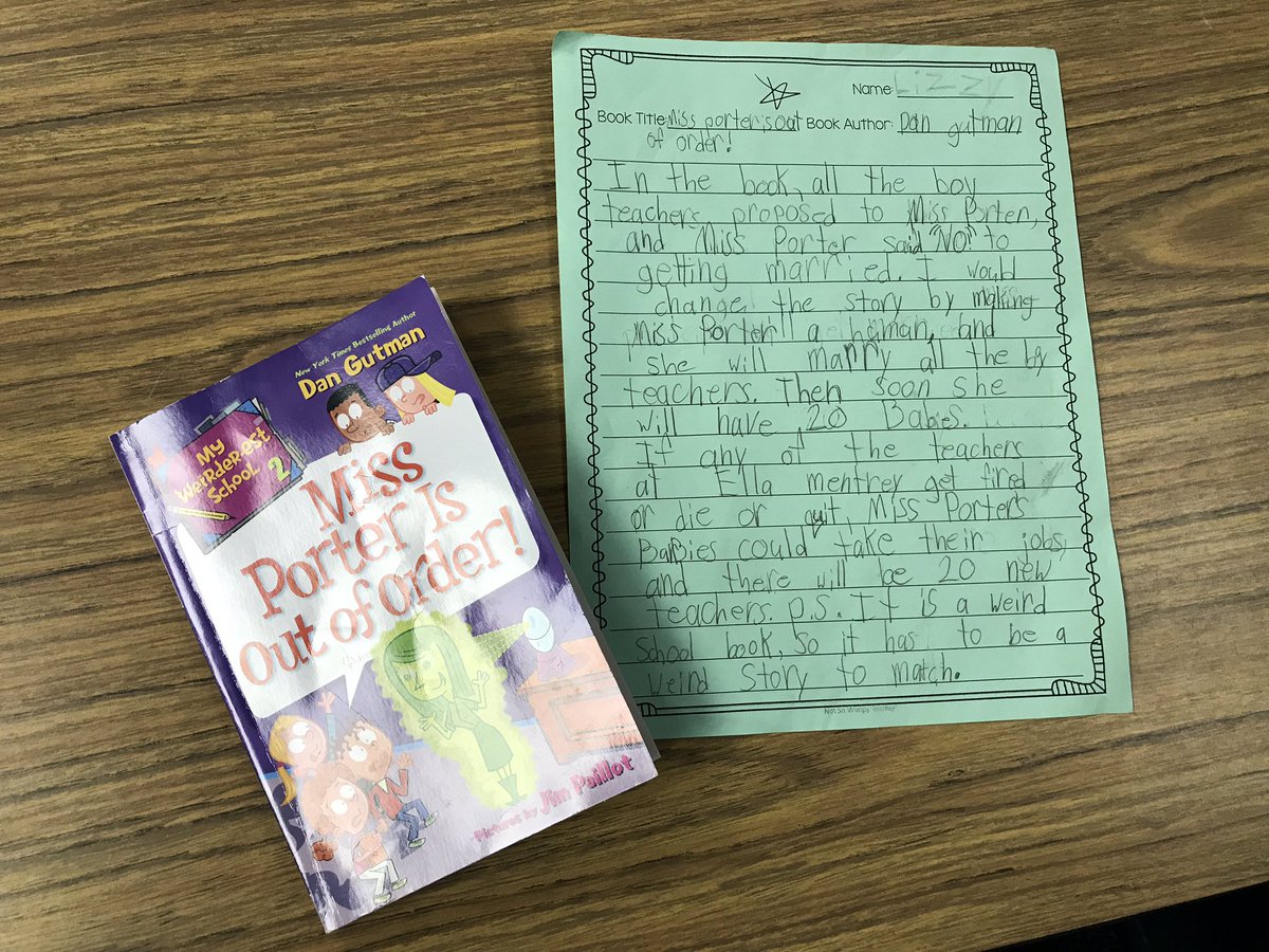 moosefritsche3's tweet photo. I thought this was such a strange response to reading, until I reached the bottom! @DanGutmanBooks #readingisthinking #3rdgrade https://t.co/je6uHMCYLV
