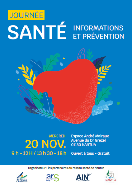Adessa01's tweet photo. Les partenaires du réseau santé de Nantua vous convient à un forum santé le mardi 20 novembre de 9h à 12h et de 13h30 à 18h00. Ateliers d'animations et d'informations en santé publique seront au programme.
https://t.co/UKM5ms1hsf https://t.co/qQFAL05ypM