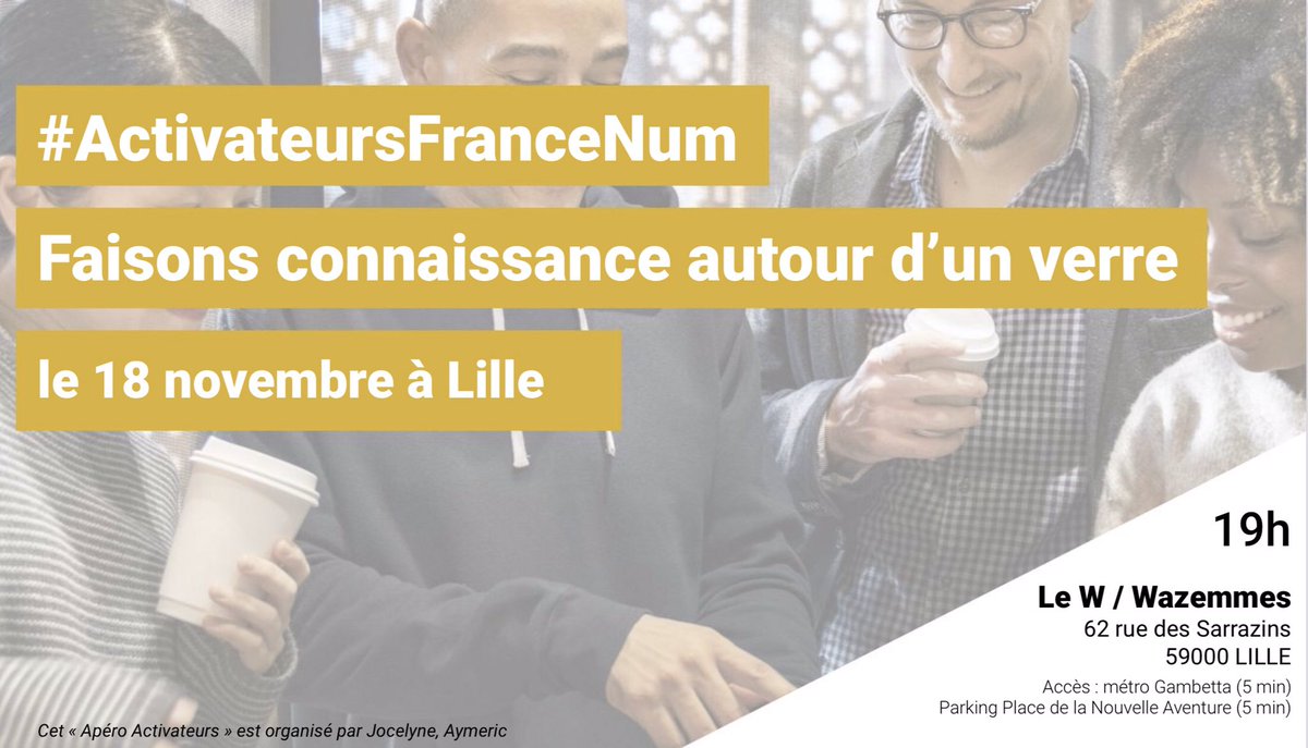 #AperoActivateurs à Lille le 18/11 á 19h00 <a href="/Jocturp/">Jocelyne Turpin</a> . Envie d’aider les TPE / PME dans leur transfo numérique ? #francenumfr