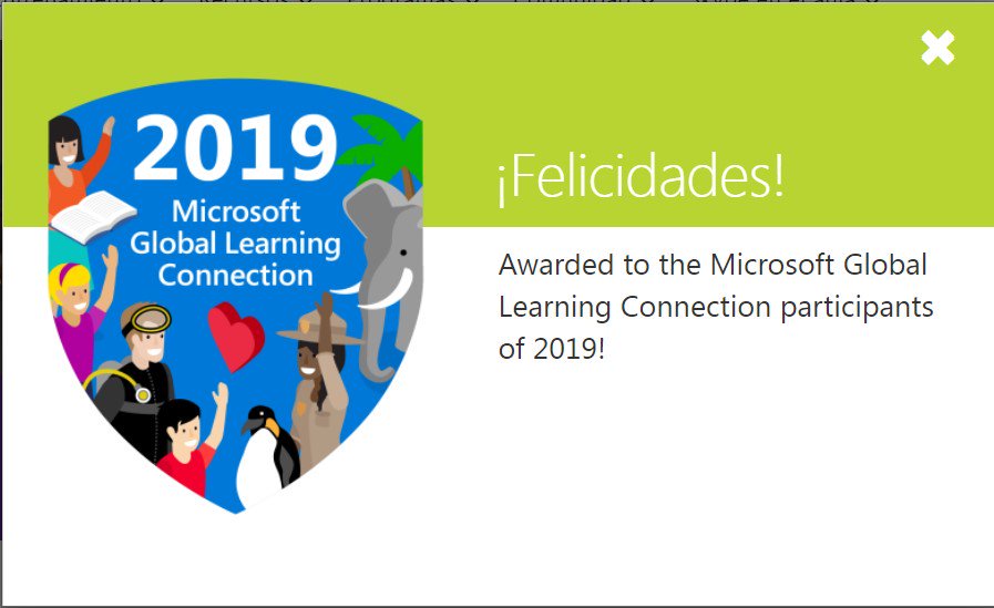JmMorenasTic's tweet image. Acabo de obtener mi medalla #MicrosoftGlobalLearningConnection Participant 2019 en la Comunidad de Educadores Microsoft. #MicrosoftGlobal
 education.microsoft.com/Status/Public?… vía @MicrosoftEDU @MicrosoftEduEsp