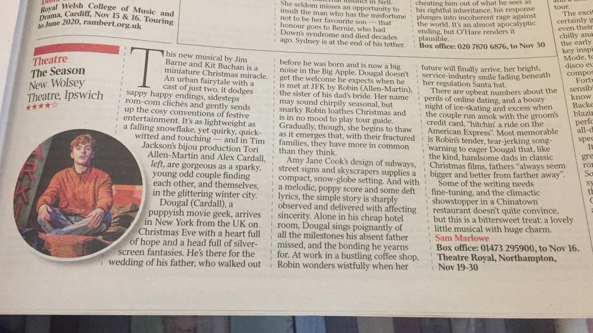 Our first ever review...and it's in The Times. 

"A miniature Christmas miracle" 

"Tori Allen-Martin and Alex Cardall are gorgeous as a sparky young odd couple"

"A lovely little musical with huge charm"

Congratulations all!