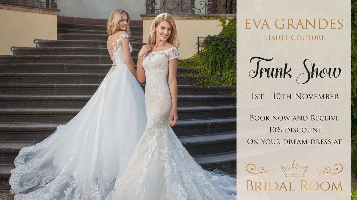 Bridal_Room_SA's tweet photo. Say YES to your Eva Grandes Couture DRESS at 10% less! Exclusively available at Bridal Room. Trunk Show ends Saturday 9 November ‘19.
Book your exclusive Trunk Show consultation spot today – 064 757 6622 | 012 346 055 | pta@bridalroom.co.za
#bridalroom
#bridalroombride https://t.co/Ryud75opvX