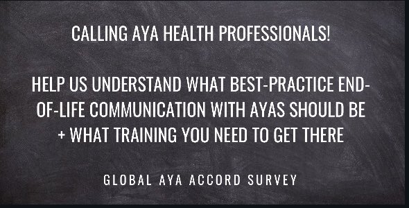 Calling on health professionals who have cared for adolescent and young adult #AYA #cancer patients to complete survey for research See thread @CMRI_AUS @kids_research @KidsCancerInst @SCHNkids @TCRNetwork @SWTCRC @SydneyCatalyst @Sydney_Vital @ConcertTcrc @HCRAAustralia PleaseRT