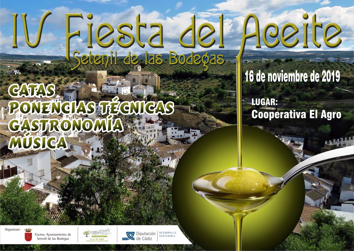 RT <a href="/aytodesetenil/">Ayuntamiento de Setenil de las Bodegas</a>: #SetenildelasBodegas le da la bienvenida a la campaña de la aceituna con la IV Fiesta del #Aceite. Organizada por el <a href="/aytodesetenil/">Ayuntamiento de Setenil de las Bodegas</a> , la <a href="/diputacioncadiz/">Diputación de Cádiz</a>  y la Cooperativa #AgroSetenil, no te la pierdas el 16 de noviembre. #AceiteSetenil