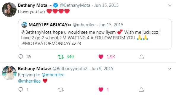 mherrilee's tweet photo. CA'T STILL BELIEVE THE FIRST TIME @BethanyMota RESPONSE TO MY MESSAGED! I love you so much & thank you for bringing joy, love, happiness and most esp for inspiring me! Happy Birthday my love! I will always be a #MOTAFAM and always there to support you. https://t.co/jIFMOBObXd