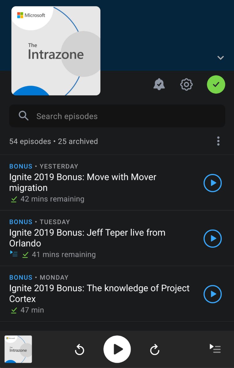 Load #TheIntrazone into your podcast player for the ride home from #MSIgnite 2019 🎧🛫. 

3 new bonus episodes from this week:

🎙 #1 "The knowledge of #ProjectCortex"
🎙 #2 "<a href="/JeffTeper/">Jeff Teper</a> live from Orlando"
🎙 #3 "Move with <a href="/Mover_io/">Mover</a> migration" 

▶ aka.ms/TheIntrazone